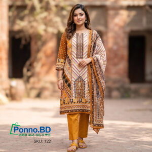 লাক্সারি সুতি প্রিন্ট থ্রি-পিস