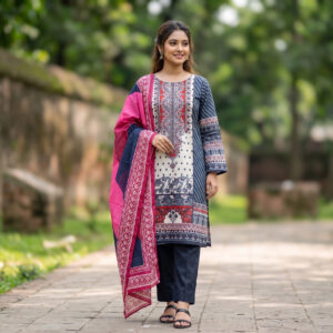 লাক্সারি সুতি প্রিন্ট থ্রি-পিস