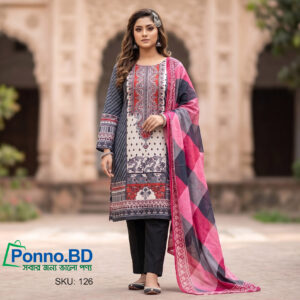 লাক্সারি সুতি প্রিন্ট থ্রি-পিস