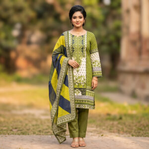 লাক্সারি সুতি প্রিন্ট থ্রি-পিস