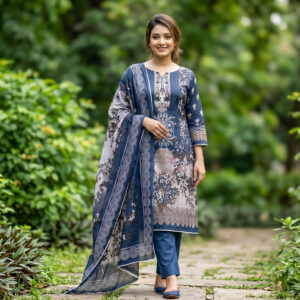 লাক্সারি সুতি প্রিন্ট থ্রি-পিস