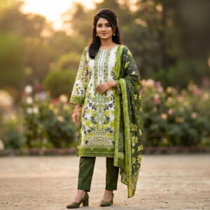 লাক্সারি সুতি প্রিন্ট থ্রি-পিস