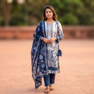 লাক্সারি সুতি প্রিন্ট থ্রি-পিস